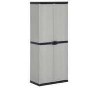 WXGTBKPR Garden Storage Cabinet with 3 Shelves, Plastic Garden Cabinet for Patio and Balcony, Grey & Black, 68 x 40 x 168 cm, Weatherproof Tool Cabinet with 2 Doors