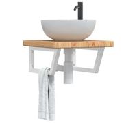 WXGTBKPR Oak Washbasin Top with Steel Bracket, Wall Mounted Washbasin Console 50 x 50 x 4 cm, Floating Washbasin Shelf for Bathroom