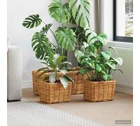 WXGTBKPR Set of 3 Plant Baskets, Rattan Flower Planter, Rectangular, Brown | Includes waterproof inner inserts, hand-woven structure