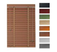 WXGZSKLV Wood Horizontal Window Blinds, 50 mm Slats Custom Wooden Mini Blind Shades, 40 60 55 145 120 95 150 160 cm Cordless Privacy Protection Venetian Shade for Bedroom Office(Light brown)