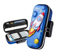 wxhappyshop 3D Pencil Case with Combination Lock - Large Pencil Case for Kids, Water Resistant Hard Case, Large Capacity, Back to School Gift for Boys and Girls, blue, rocket