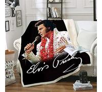 WXhGY Sherpa Flannel Blanket Black Travel/Single Size (130 x 150cm) The Elvis,Super Soft Warm Fluffy Lightweight Reversible Couch Sofa and Bed Fleece Blankets,Perfect for Gift Children and Adult