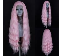 WXHWCX Cospla Pink Free Wave Synthetic Hair Wigs Heat Resistant Natural Hairline Glueless Fiber for Women