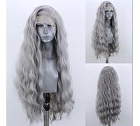 WXHWCX Grey Long Curly Synthetic Lace Front for Women Natural Middle Part Lace Wig for Daily Use