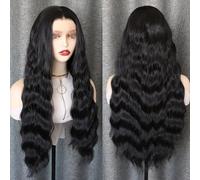 WXHWCX Long Black Half Wavy Wigs for Women Heat Resistant Synthetic Lace Front Wig Daily Use Party Wigs