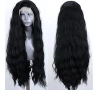 WXHWCX Long Black Half Wavy Wigs for Women Heat Resistant Synthetic Lace Front Wig Daily Use Party Wigs