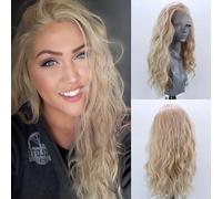 WXHWCX Long Blonde Curly Synthetic Lace Front Wigs Heat Resistant Fiber Glonden Blonde Lace Front Wig Party Wig