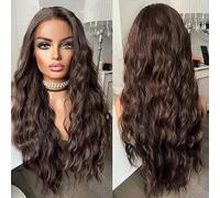 WXHWCX Long Brown Medium Wave Wigs for Women Heat Resistant Synthetic Lace Front Wig Daily Use Party Wigs