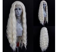 WXHWCX Long White Blonde Wavy Synthetic Mesh Front Wig Medium Part Lace Wigs Synthetic Wig For Women Cosplay