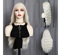 WXHWCX Long White Blonde Wavy Synthetic Mesh Front Wig Medium Part Lace Wigs Synthetic Wig For Women Cosplay
