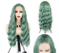 WXHWCX Mint Green Lace Front Wigs Middle Part Loose Wave Heat Resistant Natural Hairline Fiber No Glue Lace Wigs for Women