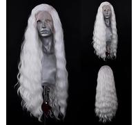 WXHWCX Wavy White Lace Wig Loose Wave Heat Resistant Natural Hairline Fiber Hair Glueless Moving Wig