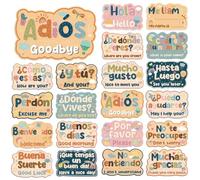 Wxiben 20Pcs Spanish Classroom Posters Decor Bulletin Board Decorations | Common Phrases Words, Bright Visuals, Bilingual Language Learning, Primary Español Must Have, Teacher Educational Material