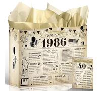 Wxiben 40th Birthday Gift Bag - 40th Birthday Decorations, Vintage Gift Wrapping Bag with Handles Greeting Card Tissue Paper for 40 Years Old Women Men Back in 1986 Party Decorations Supplies