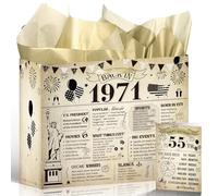 Wxiben 55th Birthday Gift Bag - 55th Birthday Decorations, Vintage Gift Wrapping Bag with Handles Greeting Card Tissue Paper for 55 Years Old Women Men Back in 1971 Party Decorations Supplies