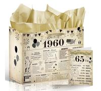 Wxiben 65th Birthday Gift Bag - 65th Birthday Decorations for 65 Years Old Women Men Vintage 1960 Gift Wrapping Bag with Handles Greeting Card Tissue Paper Party Decorations Supplies