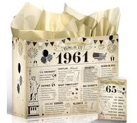 Wxiben 65th Birthday Gift Bag - 65th Birthday Decorations, Vintage Gift Wrapping Bag with Handles Greeting Card Tissue Paper for 65 Years Old Women Men Back in 1961 Party Decorations Supplies