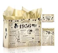 Wxiben 70th Birthday Gift Bag - 70th Birthday Decorations for Women Men, Vintage Gifts Wrapping Bag with Tissue Paper Handles Greeting Card Poster, Back in 1956 Party Decor Supplies