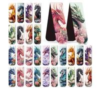 Wxiben Cool Dragon Magnetic Bookmark - 30Pcs Flower Dragon Bookmarks Magnets Unique Animal Book Marks Page Magnets Marker Clip Gifts for Boys Teen Book Lovers Students Teacher Office School Supplies