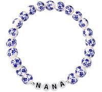 Wxiben Dog Cat Mom New Mom Gigi Nana Bracelet Gifts, Unique Mother's Day Christmas Birthday Gift Ideas for Women, Blue and White Porcelain Beads Bracelet for Her, One Size, Stone, no gemstone