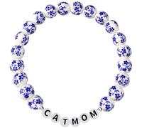 Wxiben Dog Cat Mom New Mom Gigi Nana Bracelet Gifts, Unique Mother's Day Christmas Birthday Gift Ideas for Women, Blue and White Porcelain Beads Bracelet for Her, One Size, Stone, no gemstone