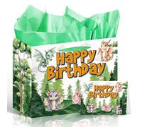 Wxiben Dragon Birthday Party Decorations - Happy Birthday Gift Bag, Cartoon Watercolor Party Favor Wrapping Bag with Handle Tissue Paper Greeting Card, Dragon Theme Decor Supplies for Boys Girls