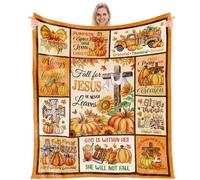 Wxiben Fall Christian Throw Blanket Gifts Pumpkin Religious Blanket Autumn Leaves Flannel Blankets Thanksgiving Fall Jesus He Never Leaves Gift for Women Men Church Home Bed Couch Sofa 60 x 50 inch