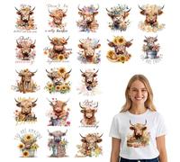 Wxiben Highland Cow Iron on Transfers - 20 Sheets Western Dtf Transfers Ready to Press Heat Transfer Vinyl Stickers Cute Cow Sunflower Iron on Decals for Clothing T Shirts Hoodie Bag DIY Crafts