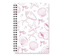 Wxiben Pink Seashell Spiral Notebook - Coastal Coquete Bow Journal, Aesthetic Preppy Beach Lovers Hardcover Notebook Journaling, Ocean Beachy Lovers Gifts, 5.5x8.2inch
