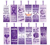 Wxiben Purple Ribbon Awareness Bookmarks - 120 Pcs Domestic Violence Awareness Book Marks Faith Courage Hope Strength Book Markers Clip for Women Men Pancreatic Cancer Lupus Alzheimer's Charity Gift