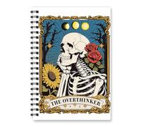 Wxiben The Overthinker Tarot Spiral Notebook - Vintage Skeleton Skull Notebook Journal, Witchy Goth Gothic Overthinking Journaling, Tarot Card Book Lovers Bookish Bookworms Gift, 5.5x8.2inch