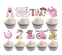 Wxiben This Ain't My First Rodeo It's My Second Cupcake Toppers, Cowgirl 2nd Birthday Party Cake Decorations, Western Rodeo Theme 2 Years Old Birthday Cupcake Picks Decor for Girls