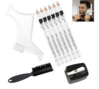 Wxinsheng 6-Piece White Barber Pencil Set with Built-in Sharpener For Precise Hairline & Beard Tracing, Shaping & Outlining | Includes Brush & Ruler for Professional Men's Grooming & Styling