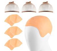 WXJ13 3 Packs Makeup Latex Bald Caps with 3 Nylon Wig Caps for Adult, Head Wig Cap Costume Latex Bald Caps for Halloween Party Adult Costume Accessory