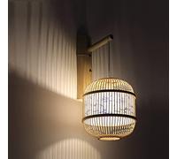 WXKAGF Bamboo Wall Light Lantern Wall Lamp Handmade, Vintage Bamboo Wall Lantern Bedroom with Round Rattan Lampshade Rustic Rattan Wall Lighting for Corridor Bedside Aisle Lamp Indoor Deco E27