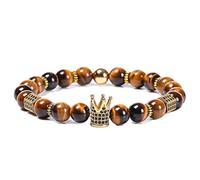 WXKAGF Bead Bracelets for Men, 8mm Tiger Eye Stone Bracelet with Crown Adjustable Bracelet 18CM
