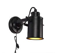 WXKAGF Black Industrial Bedroom Wall Lamp Adjustable, Retro Indoor Wall Lamp with Switch e27, Vintage Hallway Wall Light Metal Lampshade, Antique Bedside Lamp 1.8M Cable