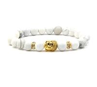 WXKAGF Bracelet Beads for Men, 8mm White Turquoise Bracelet with Buddha Head Stretch Bracelets 19CM