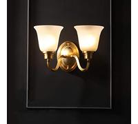 WXKAGF Classic Brass Wall Lights Bathroom Gold American, Retro LED Wall Lamp Indoor Living Room Vintage with Frosted Glass Lampshade, Rustic Corridor Lamp Art Deco for Hotel Bedroom Villa E27,2 lights
