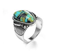 WXKAGF Comfort Fit Wedding Band, Anniversary Presents for Man Vintage Inlaid Created Turquoise White Gold Plated with Cubic Zirconia