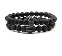 WXKAGF Couples Bracelet Lava Stone Diffuser Bracelets for Women, 2Pcs Set 8mm Beaded Bracelet with Crown Stretch Bracelet for Women 19CM