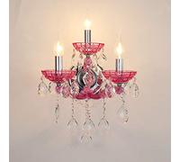 WXKAGF Crystal Wall Light,Luxurious Elegant Wall Lamp, Pink Fabric Lamp Shade, Crystal Drops, Classic Victorian, Baroque Vintage Candlestick Vintage Palace Wall Lamp,E