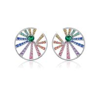 WXKAGF Dazzling Rainbow Windmill Earrings: S925 Sterling Silver Studs with Colorful CZ Stones | Sparkling Wonders for Girls and Women | Perfect Present for Her