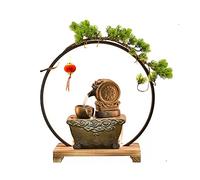 WXKAGF Desktop Fountain Desktop Fountain Indoor Decorative Fountain Chinese Ceramic Brave Sculpture Desktop Circulating Water Landscape with LED Light Office Living Room Decoration Tabletop Fountain