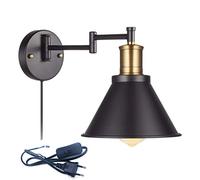WXKAGF E27 Industrial Long Arm Wall Light with Switch, Black Vintage Bedroom Wall Lamp Adjustable with 1.8 M Cable and Plug, Gold Indoor Corridor Mirror Sconce Rotating Lighting