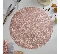 WXKAGF Elegant Place Mats Set of 4, Coral Pattern PVC Table Coasters, Washable, Vintage Placemats, Round for Restaurant, Dining Table, Place Mats, Rose Gold, 38 cm