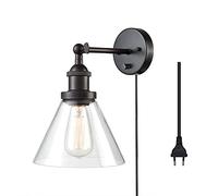 WXKAGF Industrial Wall Lamp Glass with Plug, E27 Retro Bedroom Wall Light Adjustable with Switch, Vintage Black Wall Lights with Swing Arm and 1.8M Cable, Corridor Wall Sconce Office Lighting