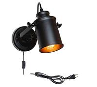 WXKAGF Industrial Wall Lights Black with Switch, Vintage Retro Wall Lamps for Bedroom with Plug, E27 Wall Light Indoor Living Room with 1.8m Cable and Adjustable Lighting, Home Lighting Decorative