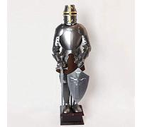 WXKAGF Medieval Suit of Armor Statues,18" Crusader Swordsman Knight Model,Antique Resin Warrior Sculptures Teutonic Knights Renaissance Ornaments Silvery 46x10x16cm