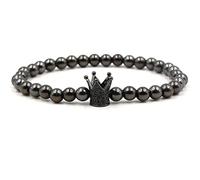 WXKAGF Men Stone Beaded Bracelet, Beaded Bracelet with Crown Elastic Bracelets 19CM